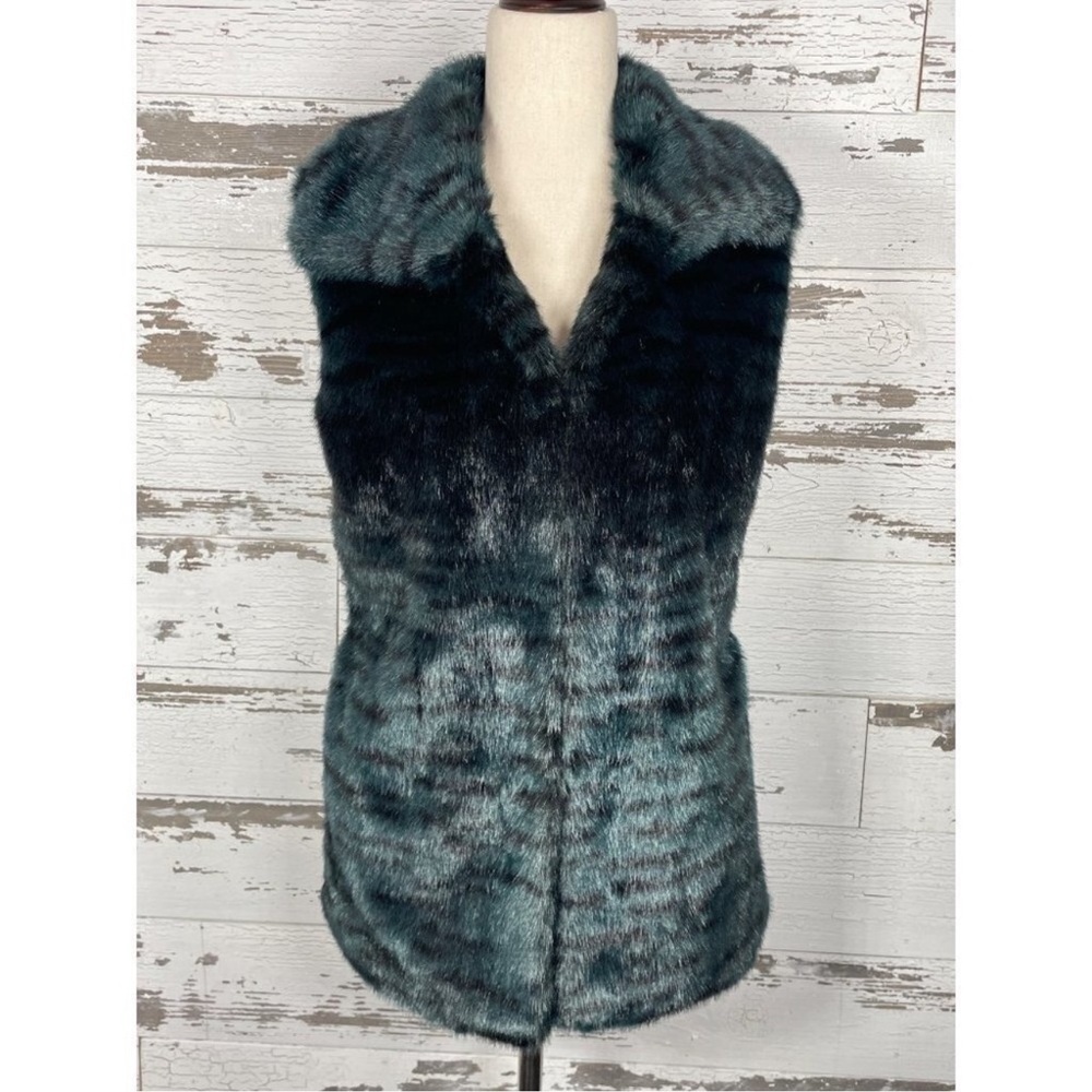 ALBERTO MAKALI Faux Fur Vest Teal/Black S NWOT